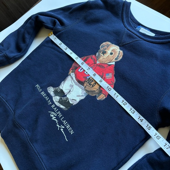 Size 7 kids Ralph Lauren POLO Bear basketball navy blue crew neck sweater - Picture 4 of 11